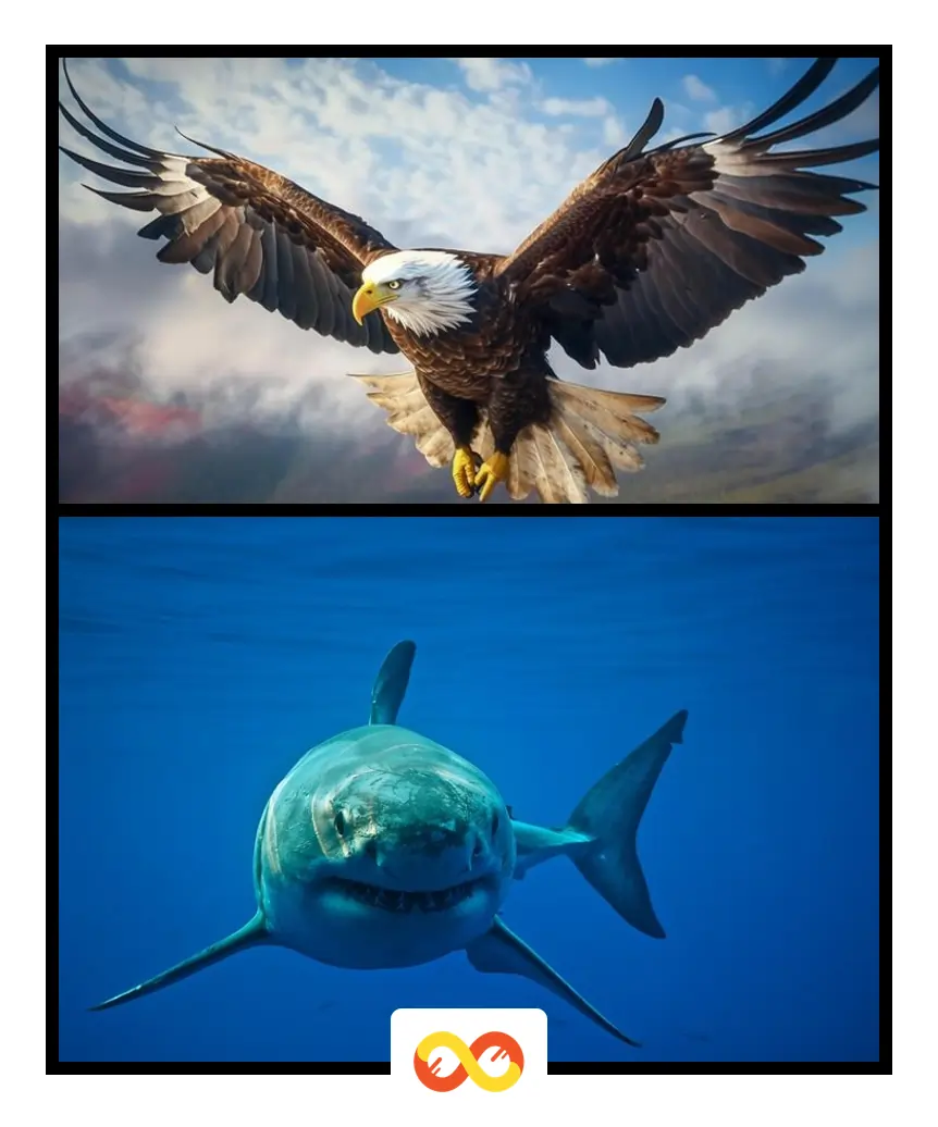 Eagle and Shark Examples of Triploblastic Animals